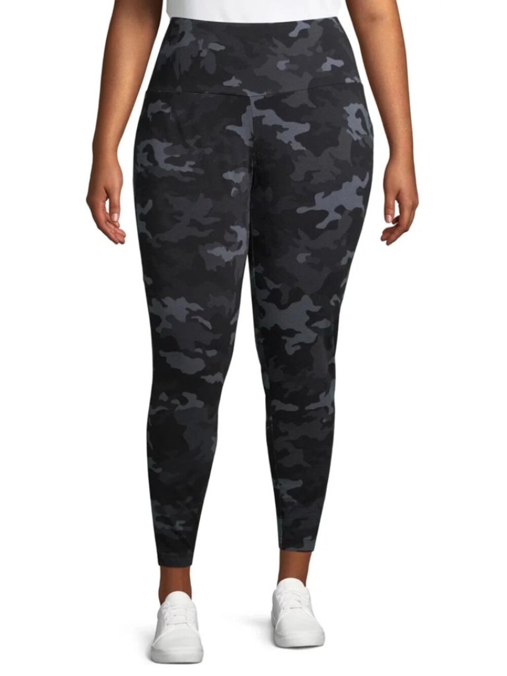 Terra & Sky Women's Plus Size High Waist Leggings Black Camo Fitted 0X (14W)